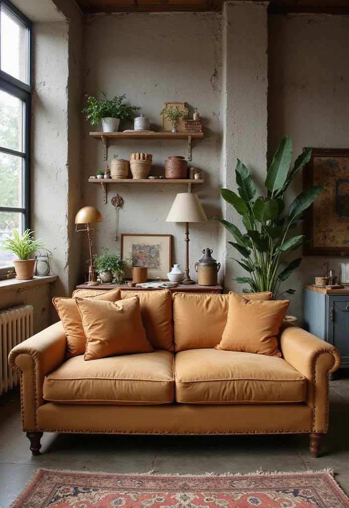 12 Tan Sofa Living Room Ideas for Warm Neutral Style - 11. Mix Modern with Vintage