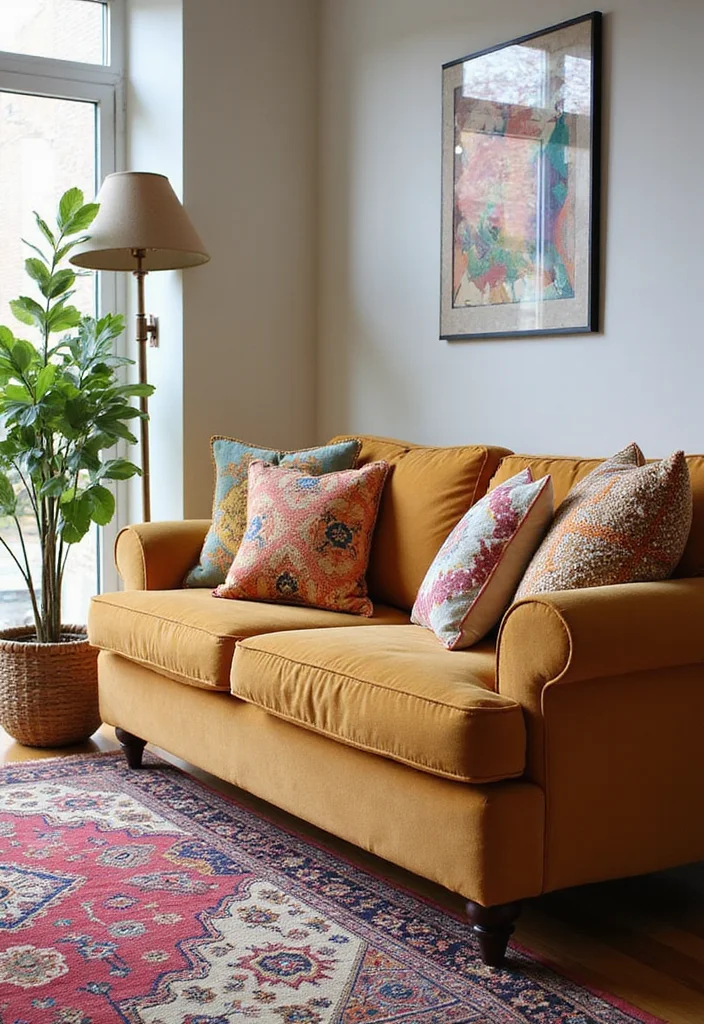 12 Tan Sofa Living Room Ideas for Warm Neutral Style - 7. Accent Colors for Depth