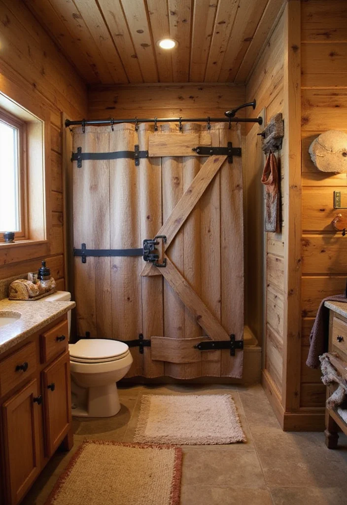 12 Western Bathroom Ideas That Bring Ranch Style Indoors - 2. Barn Door Shower Curtains