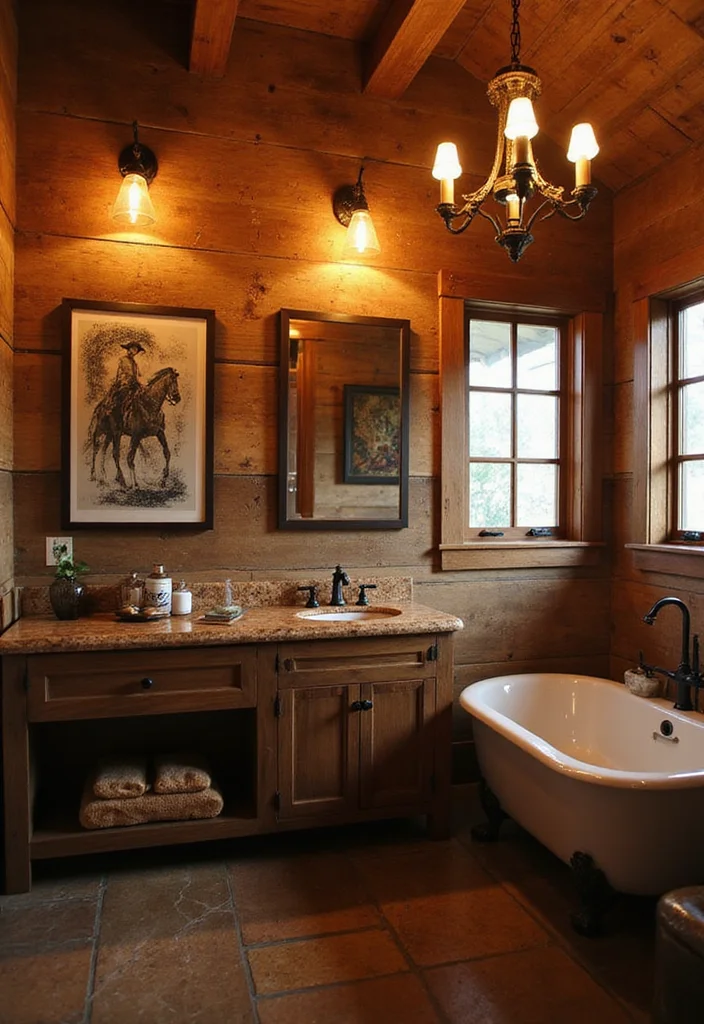 12 Western Bathroom Ideas That Bring Ranch Style Indoors - 5. Western-Inspired Lighting Fixtures