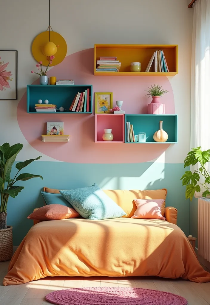 14 Bedroom Wall Shelf Ideas for Storage and Decor 133 14 Bedroom Wall Shelf Ideas for Storage and Decor - 13. Colorful Shelves for a Fun Pop