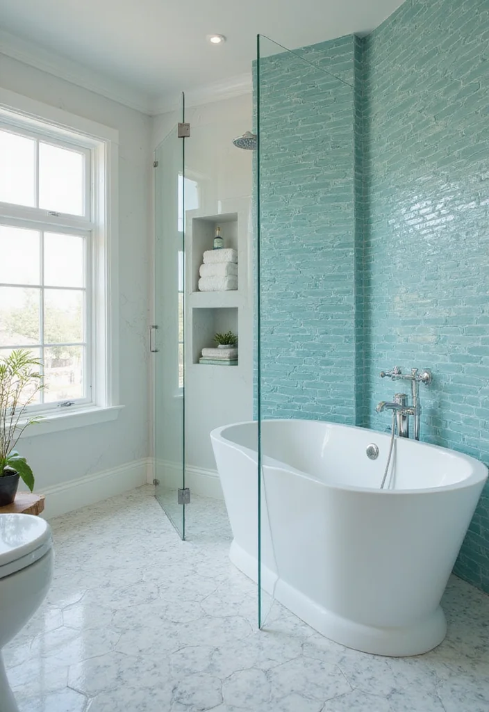 14 Blue Bathroom Tile Ideas That Add Fresh Color and Texture 100 14 Blue Bathroom Tile Ideas That Add Fresh Color and Texture - 10. Dreamy Aqua Wave Tiles