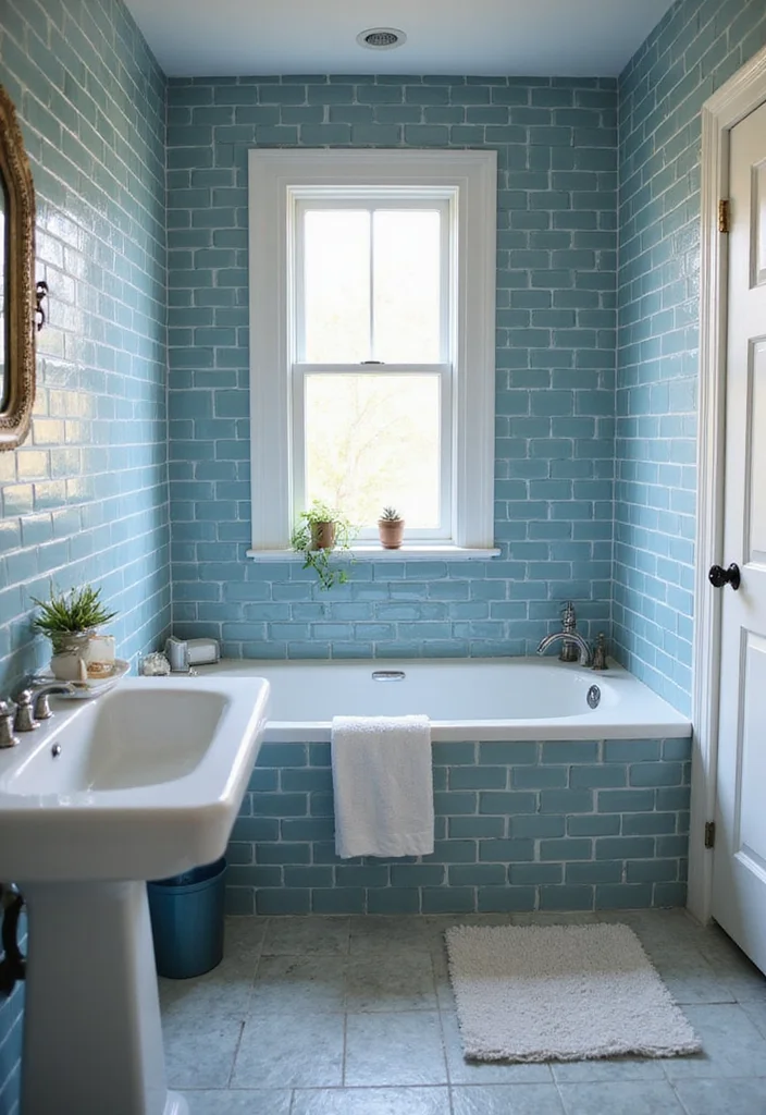 14 Blue Bathroom Tile Ideas That Add Fresh Color and Texture 111 14 Blue Bathroom Tile Ideas That Add Fresh Color and Texture - 11. Blue Brick Tiles