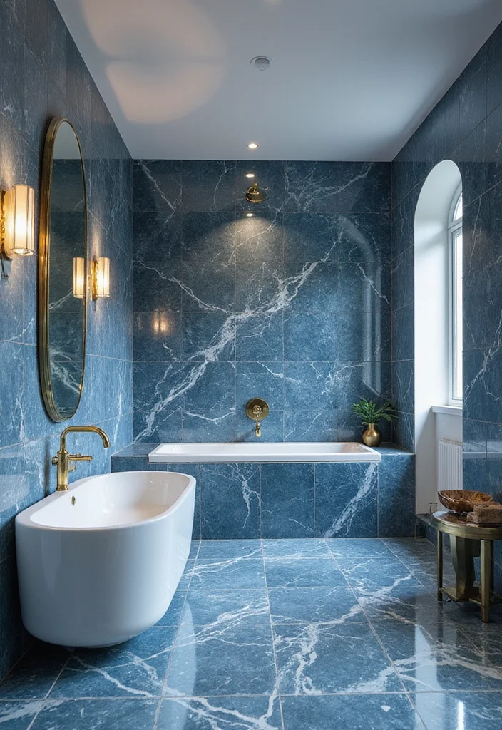 14 Blue Bathroom Tile Ideas That Add Fresh Color and Texture 122 14 Blue Bathroom Tile Ideas That Add Fresh Color and Texture - 12. Polished Blue Marble Tiles