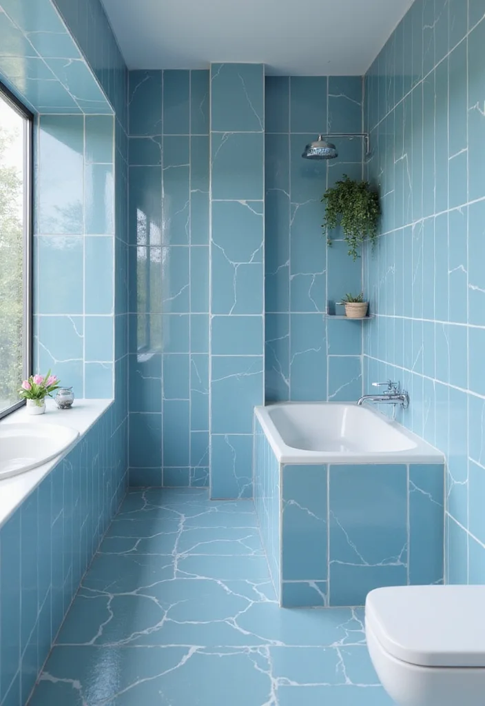14 Blue Bathroom Tile Ideas That Add Fresh Color and Texture 144 14 Blue Bathroom Tile Ideas That Add Fresh Color and Texture - 14. Glossy Blue Glazed Tiles