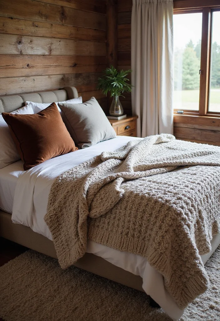 14 Cabin Bedroom Ideas for Rustic Warmth and Charm - 3. Layered Textures