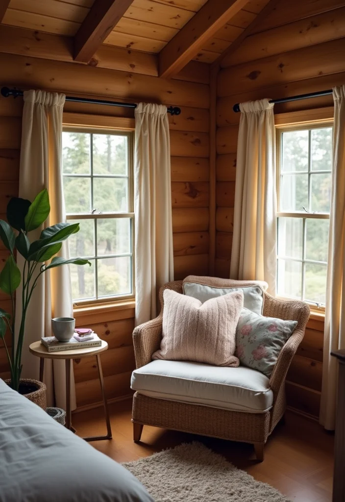 14 Cabin Bedroom Ideas for Rustic Warmth and Charm - 5. Cozy Seating Nooks