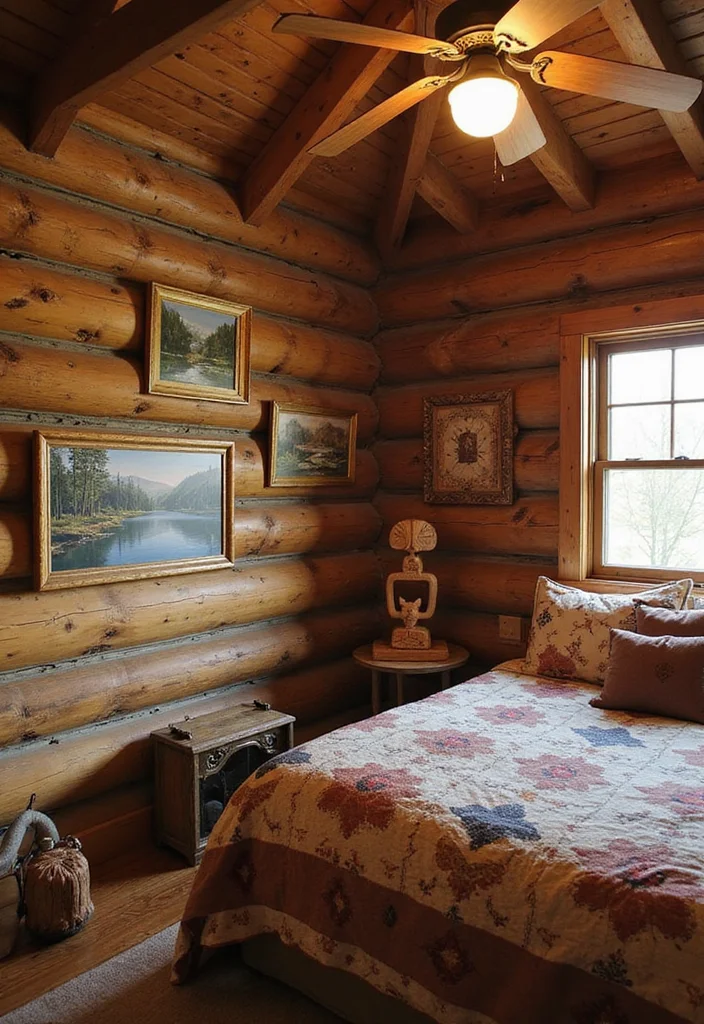 14 Cabin Bedroom Ideas for Rustic Warmth and Charm - 6. Rustic Art and Decor