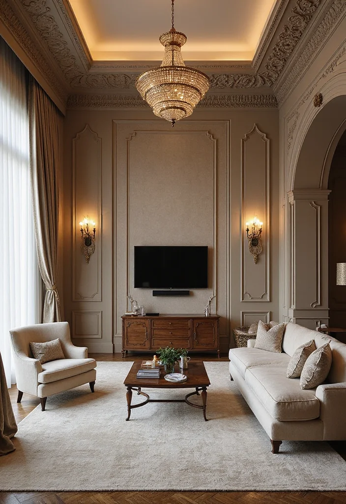 14 Crown Molding Ideas for Living Rooms with Subtle Elegance 111 14 Crown Molding Ideas for Living Rooms with Subtle Elegance - 11. Elegant Textured Crown Molding