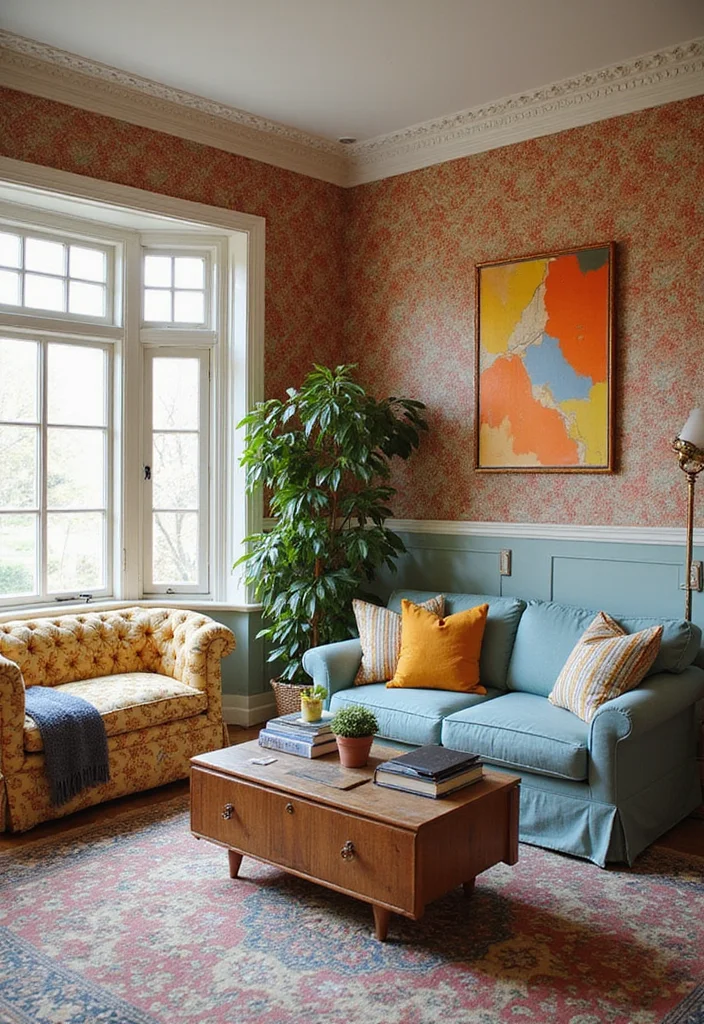 14 Crown Molding Ideas for Living Rooms with Subtle Elegance 122 14 Crown Molding Ideas for Living Rooms with Subtle Elegance - 12. Crown Molding with Wallpaper Integration