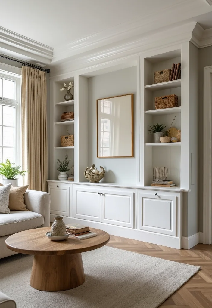 14 Crown Molding Ideas for Living Rooms with Subtle Elegance 144 14 Crown Molding Ideas for Living Rooms with Subtle Elegance - 14. Crown Molding with Built-in Shelving