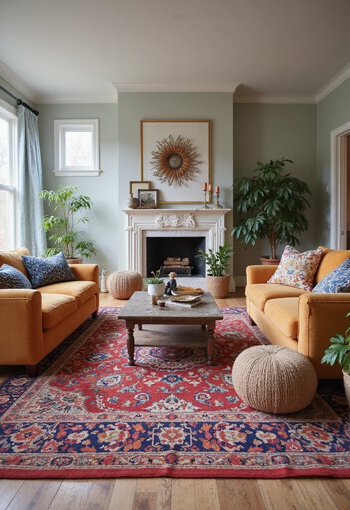 14 Eclectic Living Room Ideas for Character and Creativity - 10. Statement Rugs: The Foundation of Style