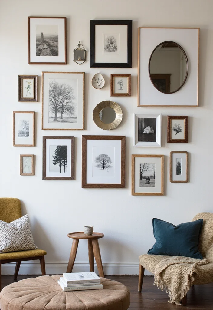 14 Eclectic Living Room Ideas for Character and Creativity - 2. Gallery Wall: A Personal Art Collection