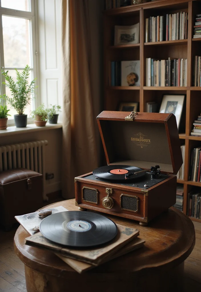 14 Eclectic Living Room Ideas for Character and Creativity - 8. A Vintage Record Player: Music & Nostalgia