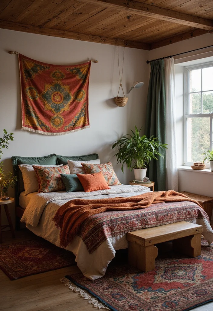 14 King Bedroom Ideas for Spacious Comfortable Layouts 3. Cozy Bohemian Retreat