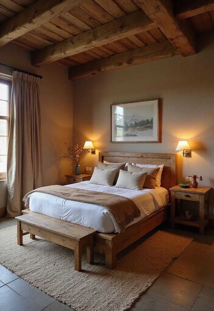 14 King Bedroom Ideas for Spacious Comfortable Layouts 6. Earthy Rustic Charm