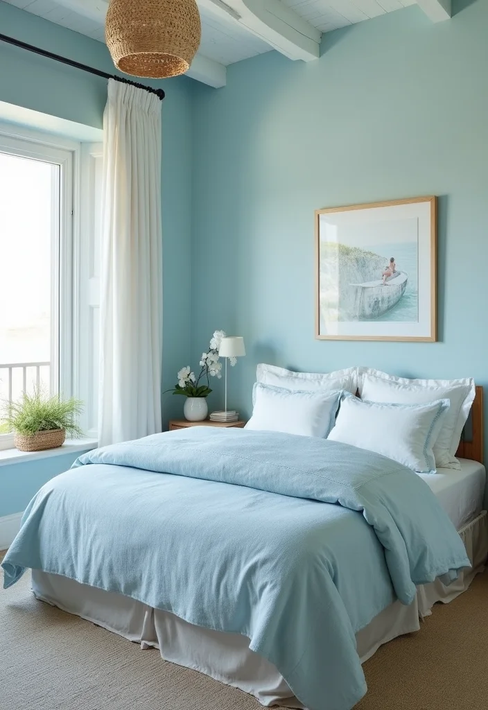 14 King Bedroom Ideas for Spacious Comfortable Layouts 8. Serene Coastal Vibes