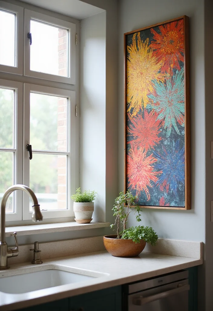 14 Kitchen Window Decor Ideas to Elevate Natural Light 78 14 Kitchen Window Decor Ideas to Elevate Natural Light 8. Vibrant Wall Art Above the Window