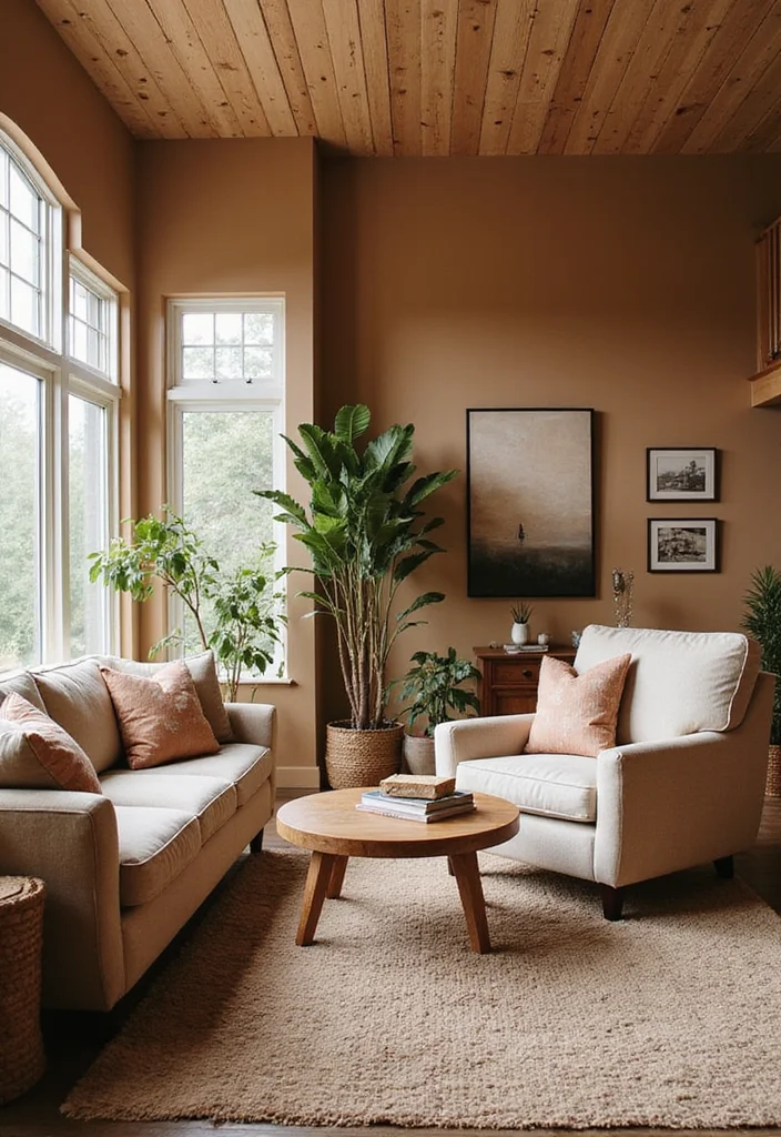 14 Split Level Living Room Ideas for Better Flow and Function - 1. Embrace Earthy Tones for Warmth