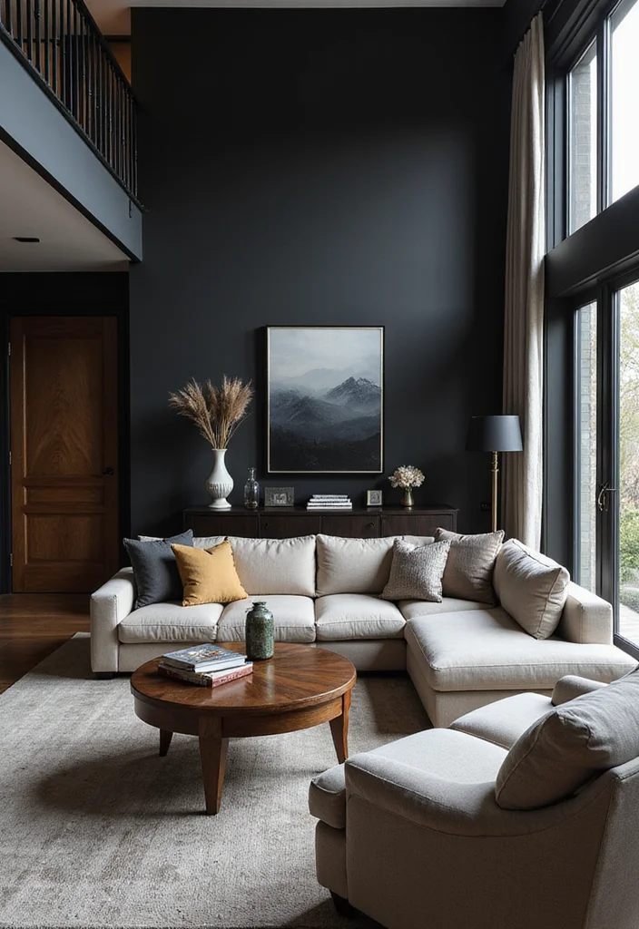 14 Split Level Living Room Ideas for Better Flow and Function - 3. Bold Accents with Darker Shades