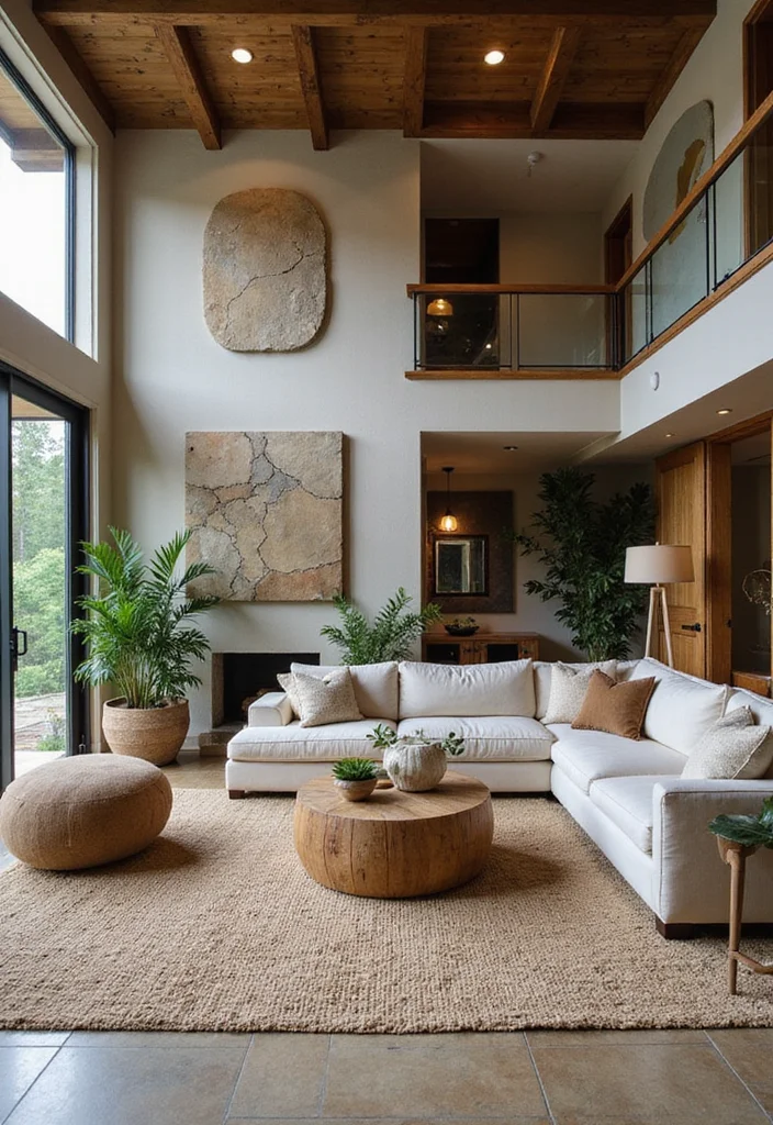 14 Split Level Living Room Ideas for Better Flow and Function - 9. Incorporating Natural Elements