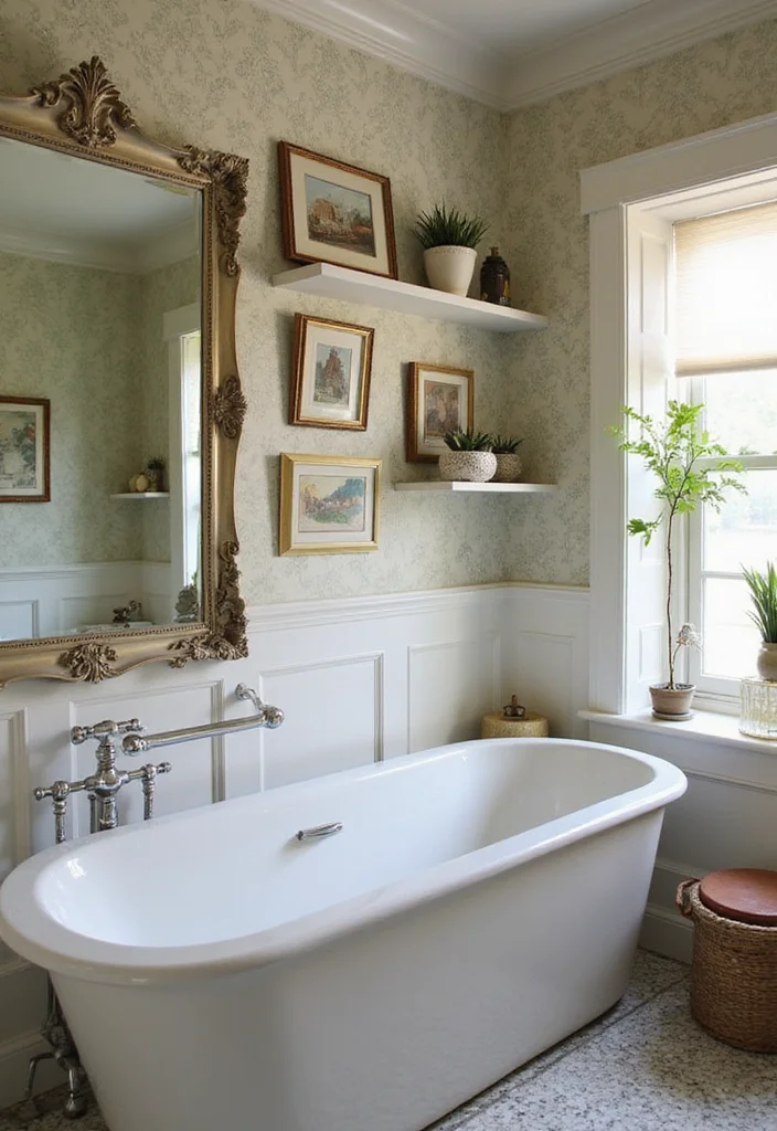 14 Victorian Bathroom Ideas with Classic Charm for Modern Homes 144 14 Victorian Bathroom Ideas with Classic Charm for Modern Homes - 14. Vintage-Inspired Wall Decor