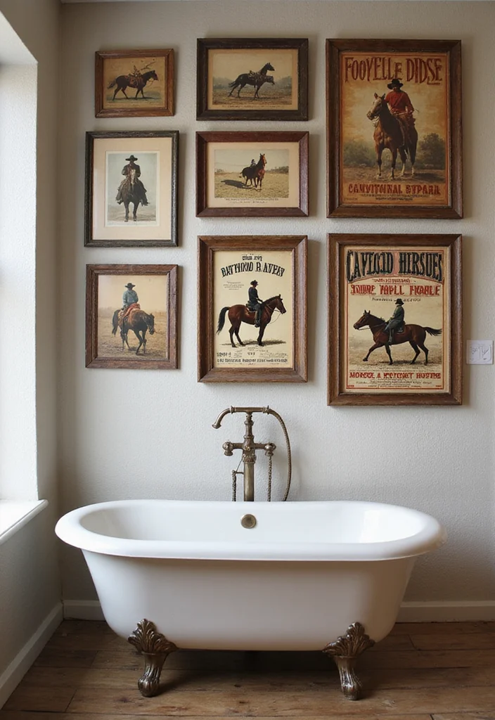 15 Western Bathroom Decor Ideas for a Warm Rustic Refresh - 1. Western-Themed Wall Art
