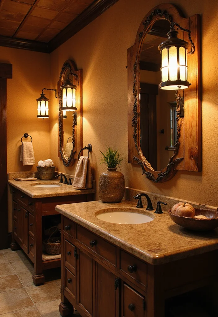 15 Western Bathroom Decor Ideas for a Warm Rustic Refresh - 11. Western-Style Lighting