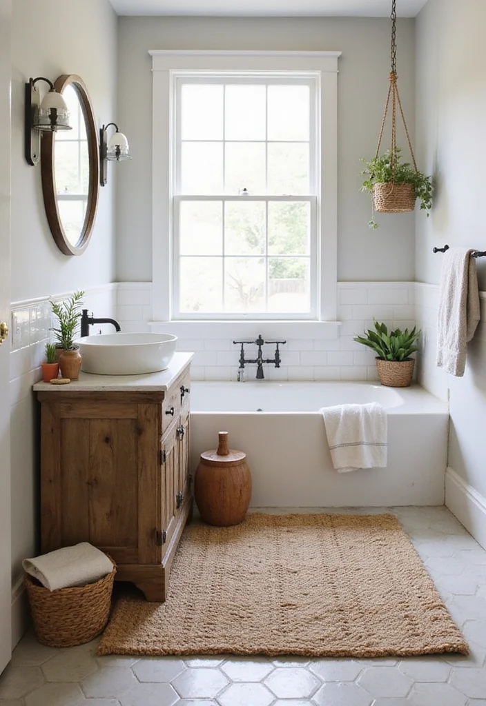 15 Western Bathroom Decor Ideas for a Warm Rustic Refresh - 12. Farmhouse-Style Rugs