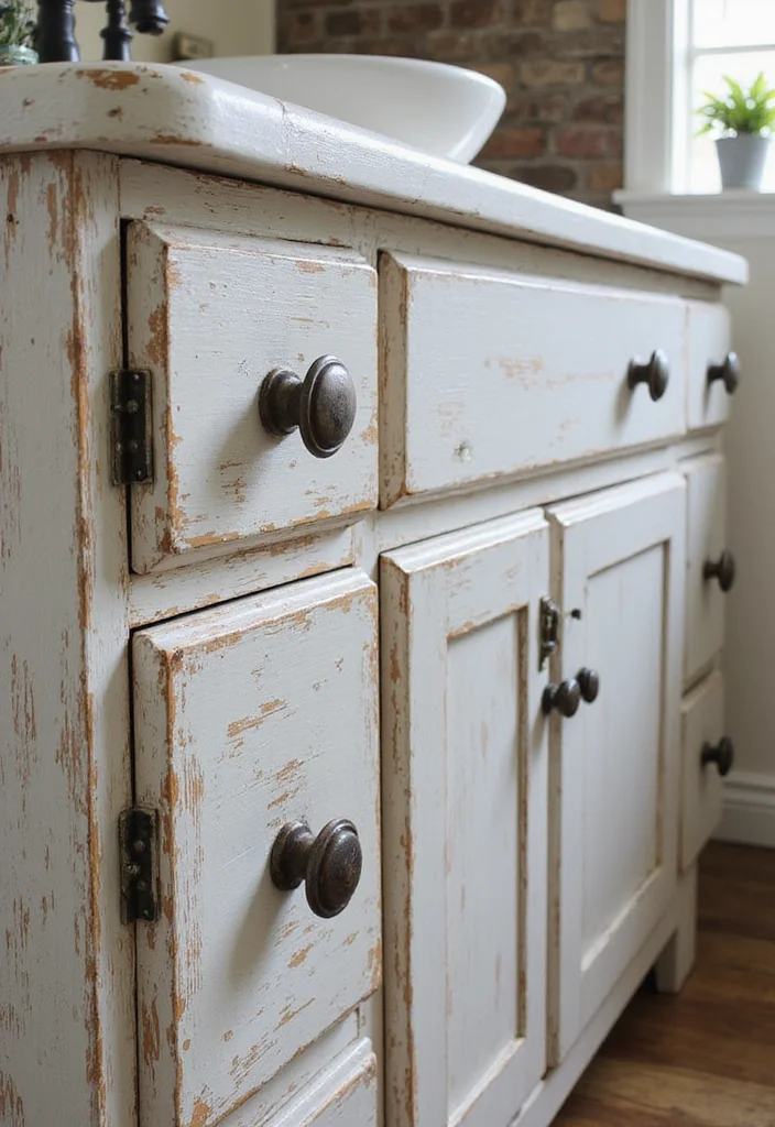 15 Western Bathroom Decor Ideas for a Warm Rustic Refresh - 13. Distressed Cabinetry