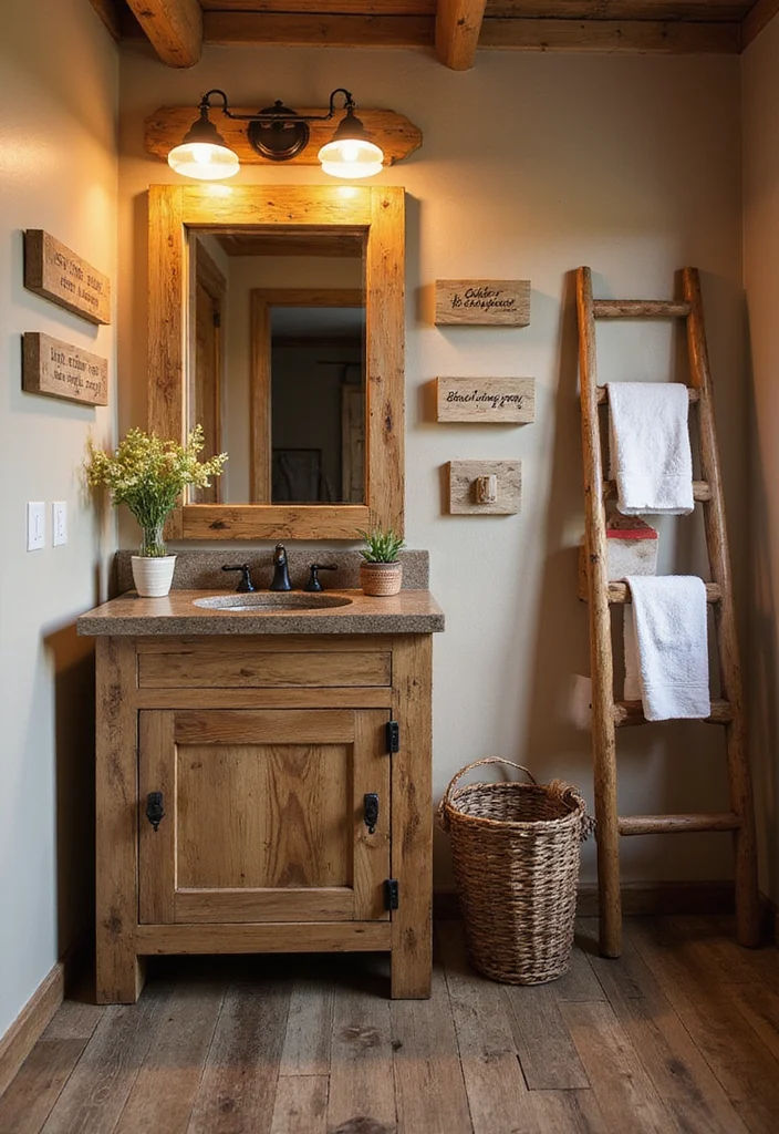 15 Western Bathroom Decor Ideas for a Warm Rustic Refresh - 2. Rustic Wooden Accents