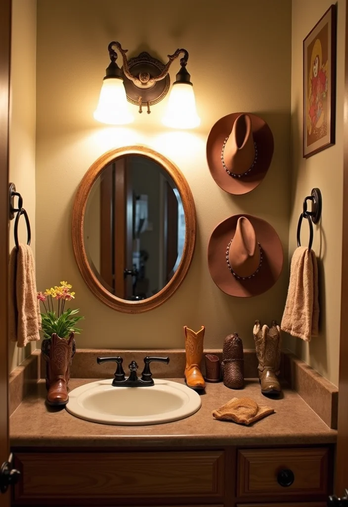 15 Western Bathroom Decor Ideas for a Warm Rustic Refresh - 3. Cowboy-Themed Accessories