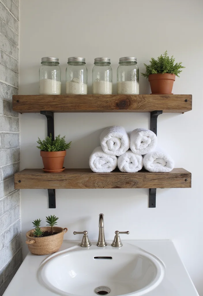 15 Western Bathroom Decor Ideas for a Warm Rustic Refresh - 6. Rustic Shelving