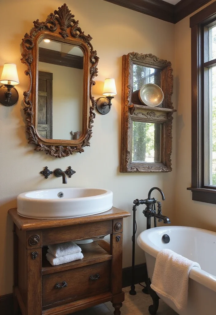 15 Western Bathroom Decor Ideas for a Warm Rustic Refresh - 9. Vintage Mirrors