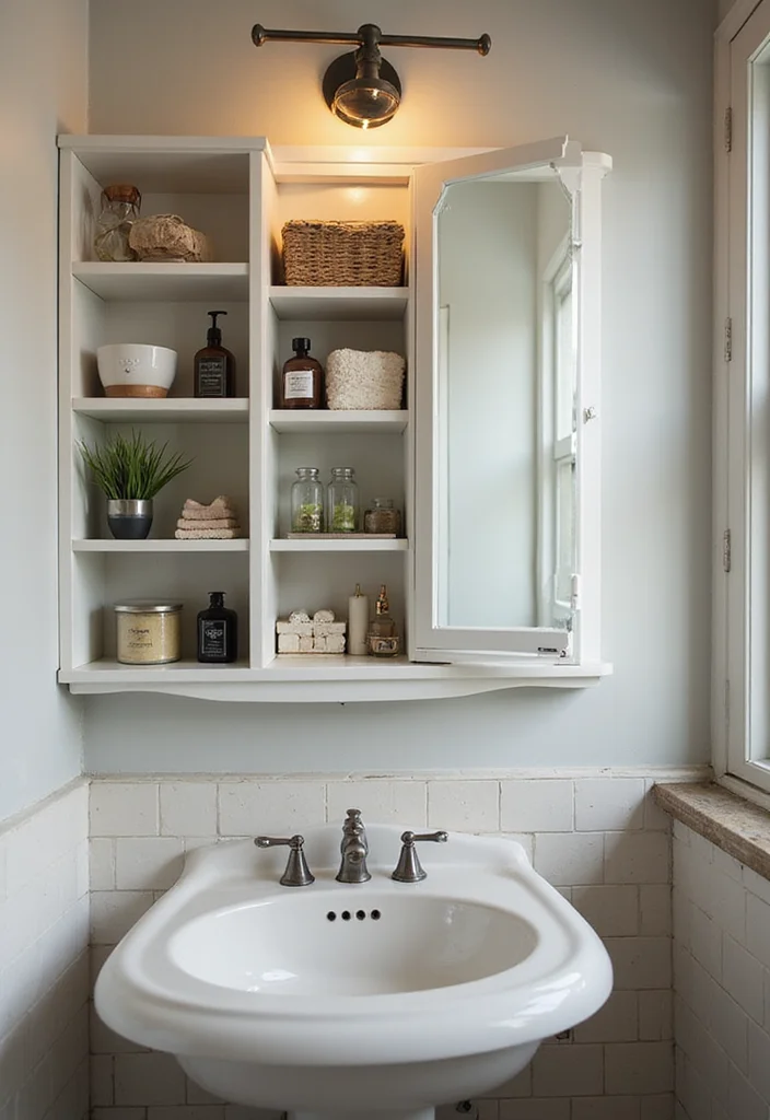 16 Bathroom Mirror and Lighting Ideas for a Brighter Look - 14. Mirror with Shelving