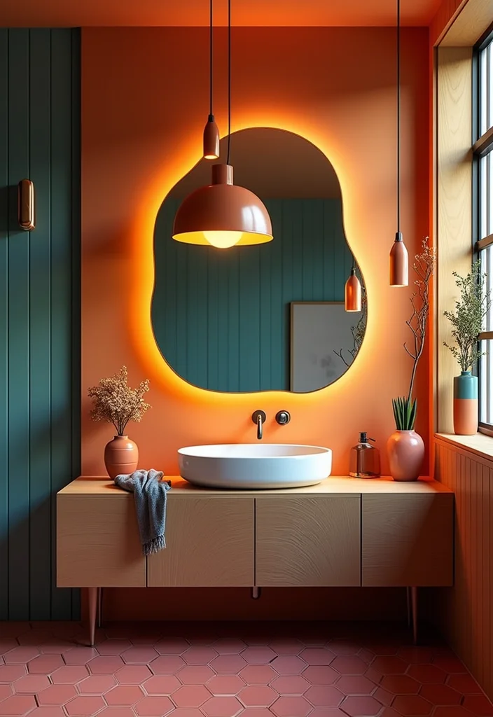 16 Bathroom Mirror and Lighting Ideas for a Brighter Look - 4. Statement Lighting Fixtures