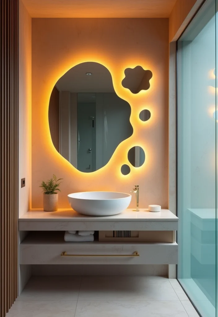 16 Bathroom Mirror and Lighting Ideas for a Brighter Look - 7. Artistic Mirror Designs