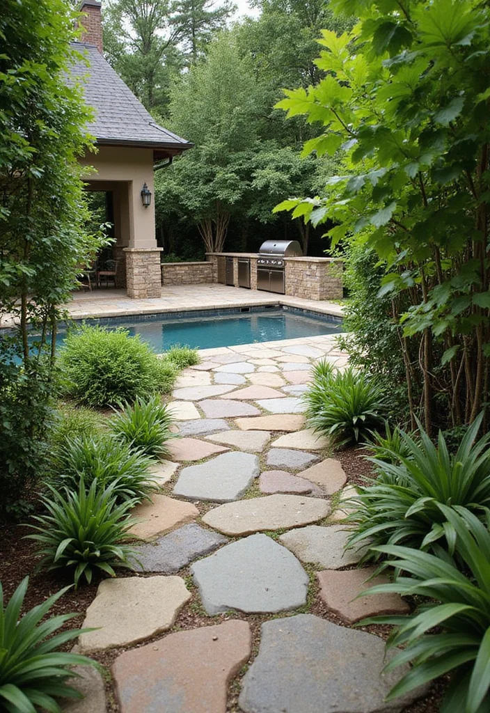 16 Pool and Outdoor Kitchen Ideas for Relaxed Backyard Living - 16. Natural Stone Pathways