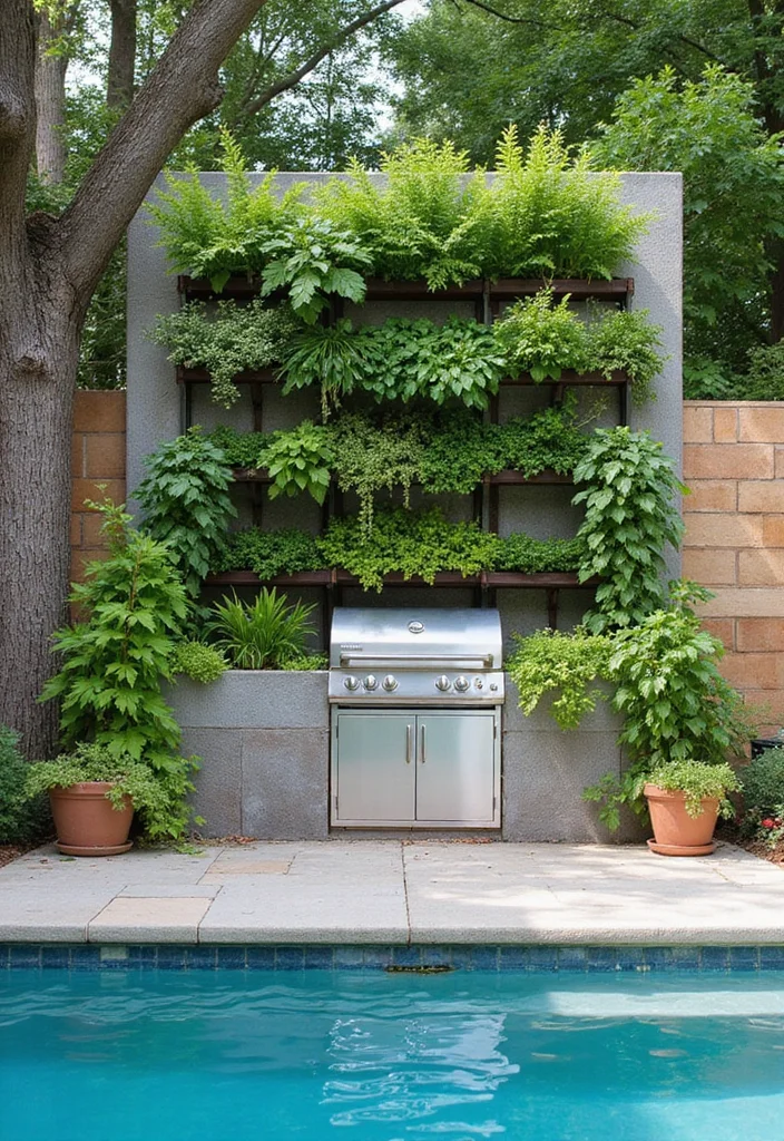 16 Pool and Outdoor Kitchen Ideas for Relaxed Backyard Living - 3. Vertical Gardens by the Pool
