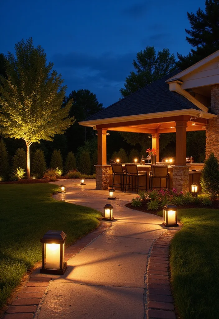 16 Pool and Outdoor Kitchen Ideas for Relaxed Backyard Living - 5. Solar-Powered Lighting