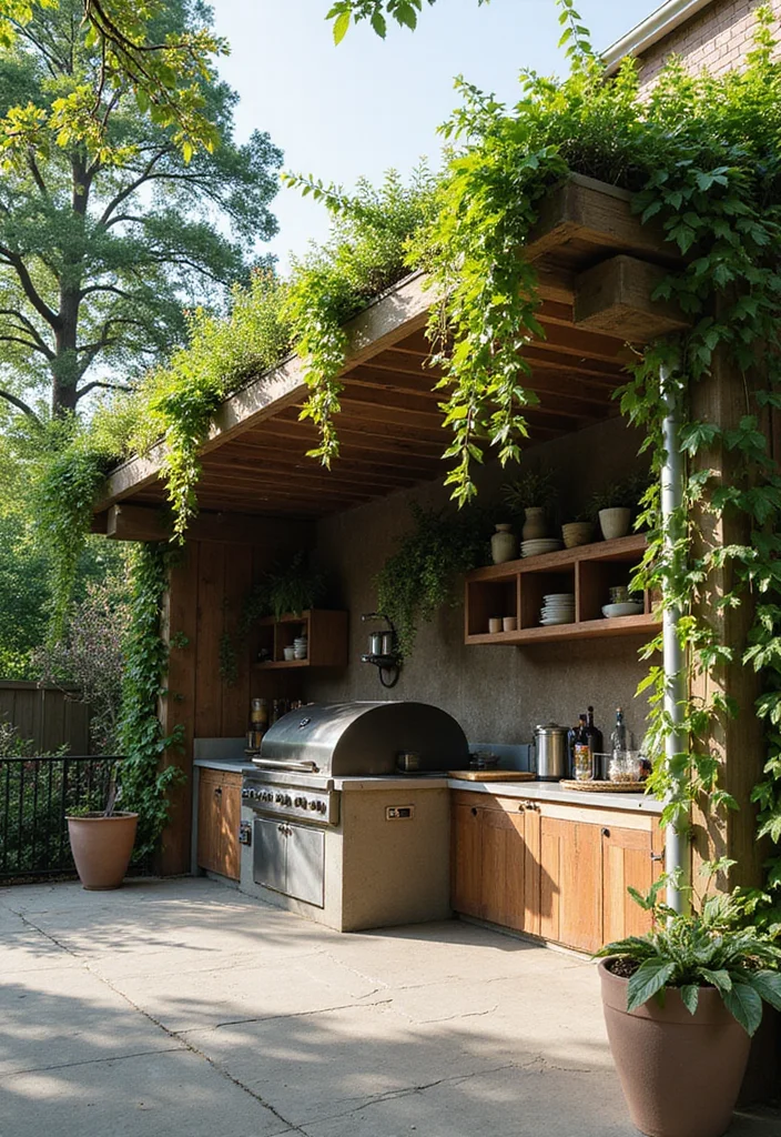 16 Pool and Outdoor Kitchen Ideas for Relaxed Backyard Living - 7. Green Roof or Canopy