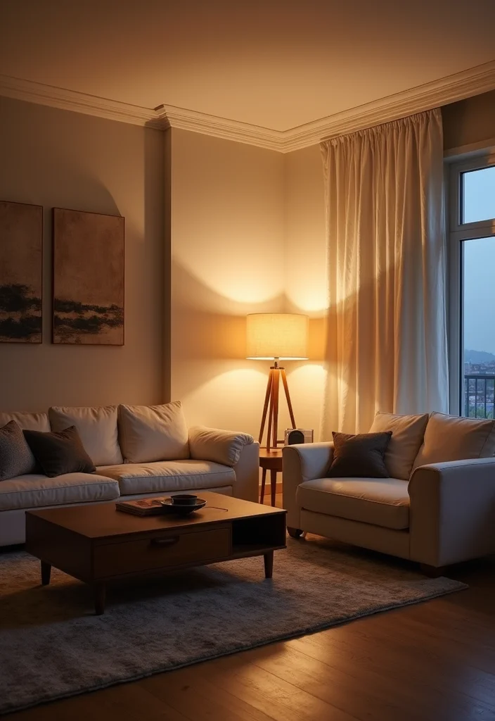 18 Aesthetic Living Room Ideas for Clean Trendy Spaces - 13. Layered Lighting