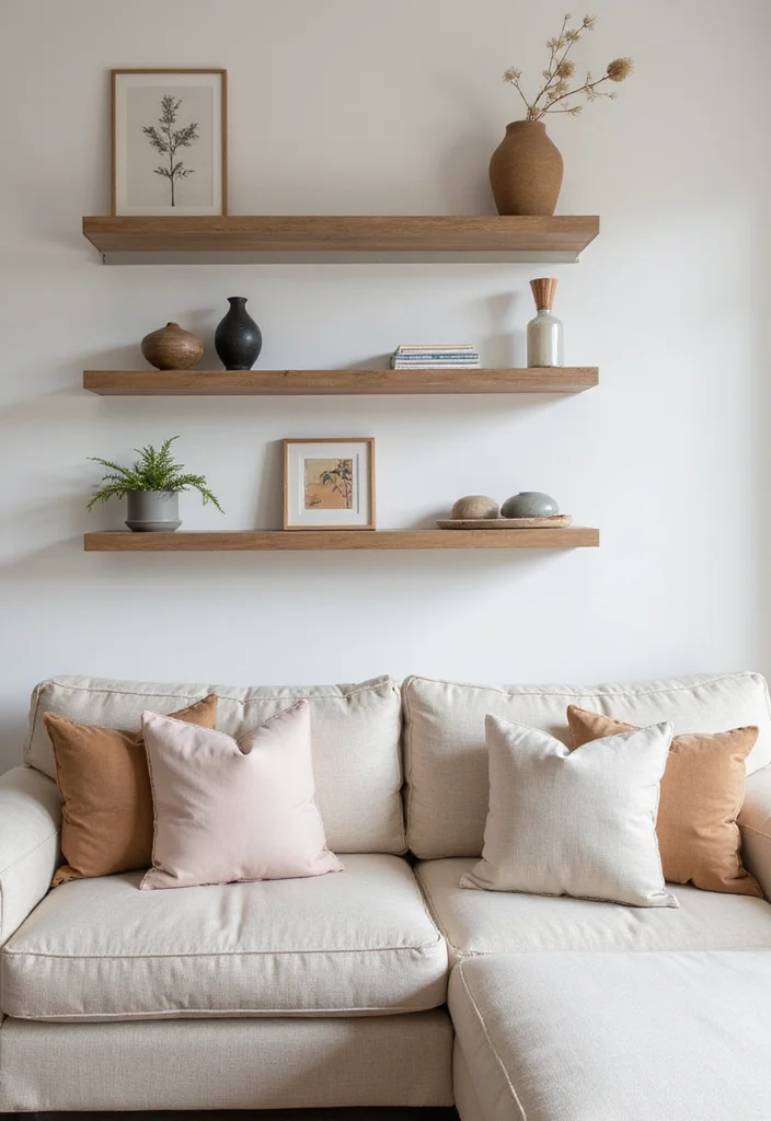 18 Aesthetic Living Room Ideas for Clean Trendy Spaces - 9. Minimalist Shelving