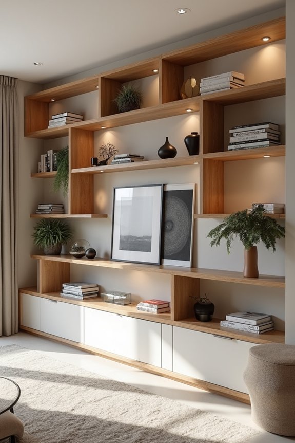 10 Ways to Decorate a Large Living Room Wall 6 full wall shelving with balance and space