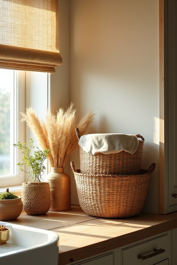 10 Ways to Decorate the Space Above Your Kitchen Cabinets 6 layered baskets warm textures