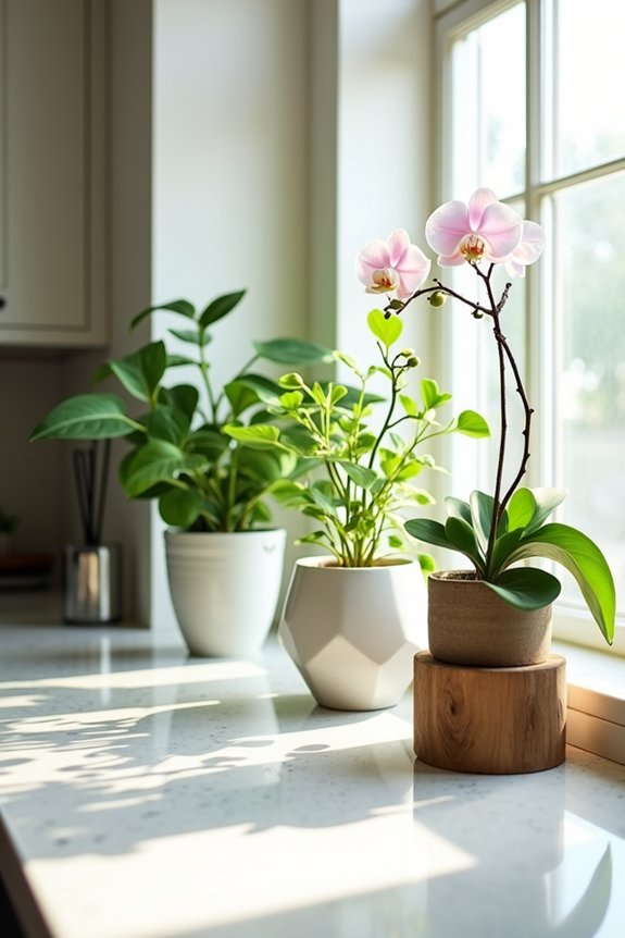 10 Ways to Decorate Kitchen Counters Like a Pro 5 vertical plant height display varied pots